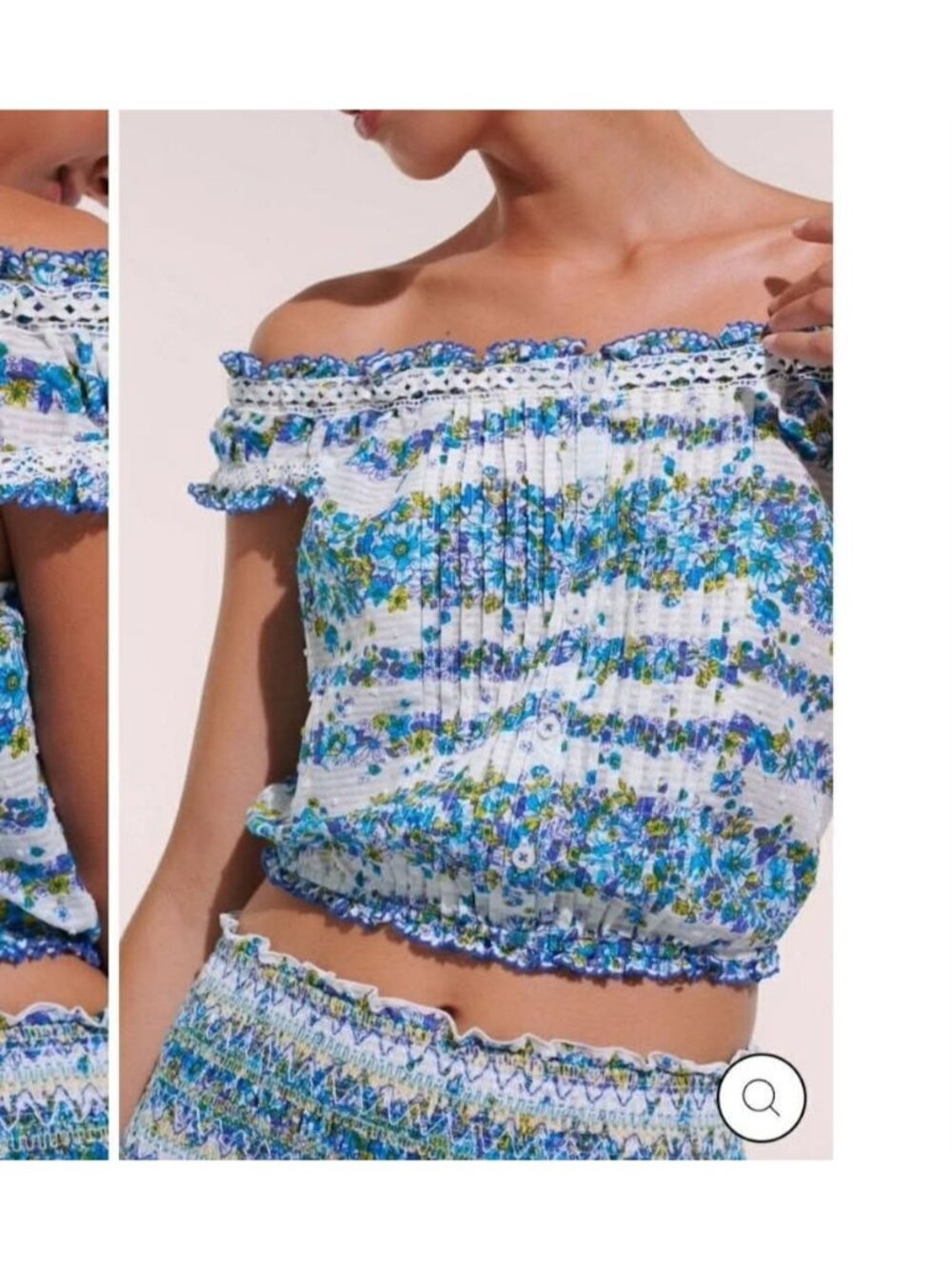 Poupette St Barth Size Small  Top Alba - Blue Waves Flowers $190